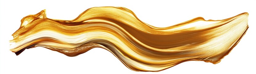 Leinwandbilder - Golden paint stroke with rich texture flowing elegantly across a white background for art and design inspiration : Generative AI