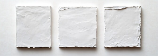 Fototapete - Three textured white sheets of paper arranged in a clean layout for artistic use : Generative AI