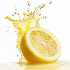 Aufkleber - Single Splashing Lemon Half Released Into Refreshing Water Creating an Invigorating Scene : Generative AI