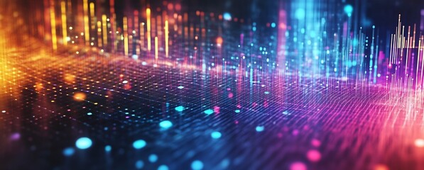 Aufkleber - Vibrant Abstract Colorful Digital Wave Pattern with Bright Lights and Sparkles : Generative AI