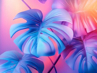 Poster - Vibrant Monstera Leaves with Smooth Textures and Bright Colors Creating a Unique Visual Experience : Generative AI