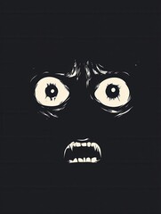 Aufkleber - Eerie minimalist icon featuring a dark face with wide fearful eyes and sharp contrast capturing a sense of dread and surprise
