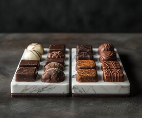 Aufkleber - Elegant assortment of gourmet chocolates on a stylish marble platter perfect for sweet indulgence : Generative AI