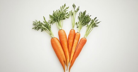 Aufkleber - Five ripe orange carrots with green foliage on a muted background creating a rustic feel : Generative AI