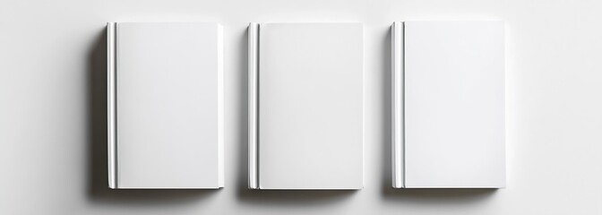 Aufkleber - Three identical blank books arranged neatly on a light background for design purposes : Generative AI