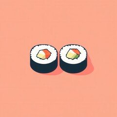 Poster - Delicious flat sushi roll icon showcasing classic Japanese cuisine in a clean minimal style with pastel tones