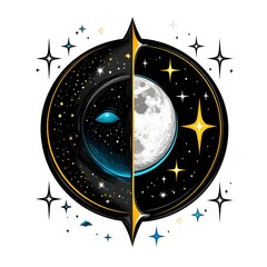 Poster - enchanting visual of moon and stars in a minimalist graphic design capturing the essence of night sk