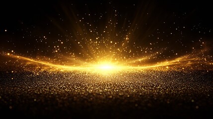 Poster - Shimmering golden light surrounds a glowing center creating a magical and enchanting atmosphere in the dark : Generative AI