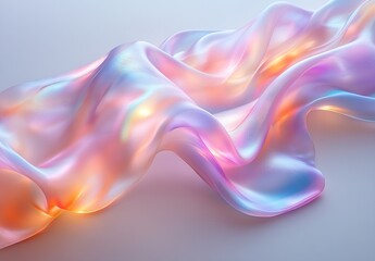 Poster - Elegant pastel silk fabric flowing across a flat surface with iridescent highlights : Generative AI