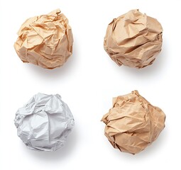 Aufkleber - Creative Arrangement of Crumpled Paper Balls in Earthy Tones on White Background : Generative AI