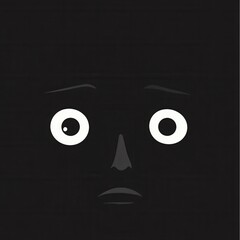 Aufkleber - Eerie minimalist icon of a dark face with wide fearful eyes highlighting monochrome contrast in a haunting style