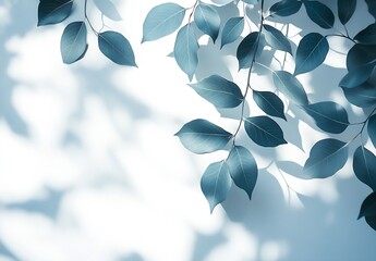 Poster - Vibrant blue leaves intertwining with shadows creating a captivating artistic display : Generative AI