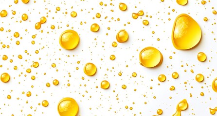 Fototapete - Scattered yellow oil droplets on white backdrop forming a beautiful abstract pattern : Generative AI