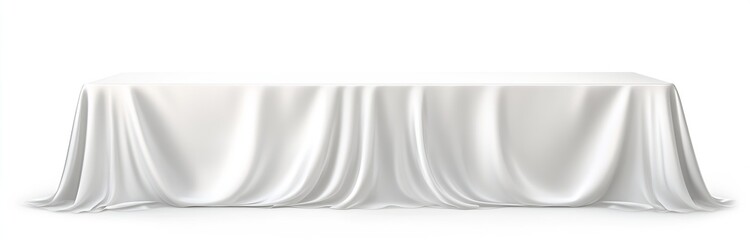 Poster - Elegant White Tablecloth Draped Over a Table Set for Formal Dining or Special Occasions : Generative AI