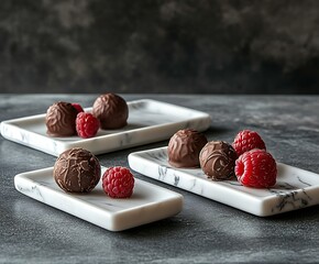 Aufkleber - Delightful arrangement of gourmet chocolates and fresh raspberries showcasing a treat for all occasions : Generative AI
