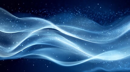 Poster - Soft flowing waves of translucent light with shimmering particles creating an enchanting sealike landscape : Generative AI