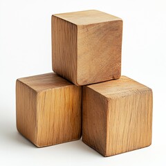 Aufkleber - Three wooden cubes stacked together showcasing natural finish and grain patterns on a soft background : Generative AI