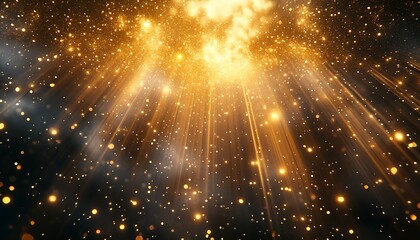 Aufkleber - Stunning golden light rays illuminating a dark background creating a magical sparkling atmosphere : Generative AI