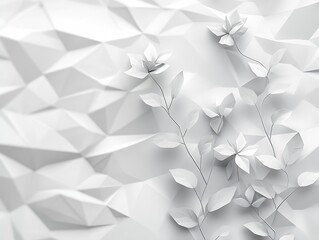 Poster - Elegant white botanical design featuring stylized leaves against a textured geometric background for a refined look : Generative AI