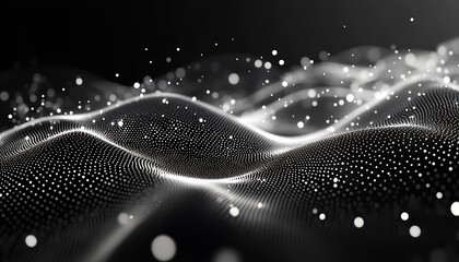 Fototapete - Dynamic black and white wavy surface with particles creating a captivating and modern visual effect : Generative AI