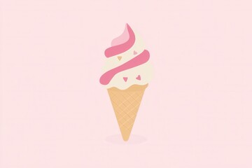 Poster - Flat minimalistic ice cream cone logo with pastel colors creates a cute and playful visual on a clean background perfect for brands and businesses