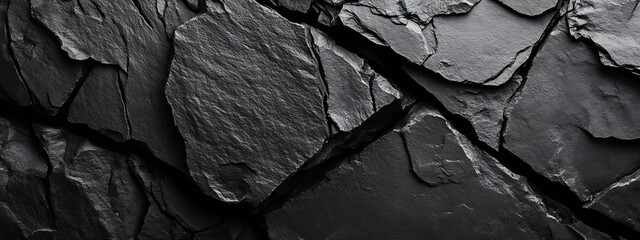 Aufkleber - High resolution close up of dark textured slate rock surface showcasing natural patterns : Generative AI