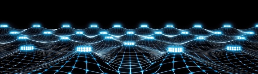 Futuristic technology grid on black background used for AI design and development