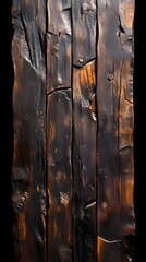 Poster - rustic piece of wood with unique textures set against a contrasting black background for creative vi