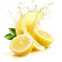 Aufkleber - Fresh and Juicy Lemon Slices Creating Splashes in Bright White Background : Generative AI