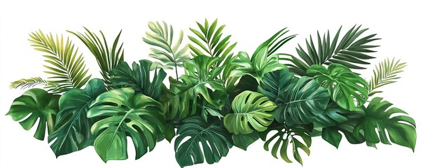 Aufkleber - Artistic Tropical Greenery Featuring Beautiful Leaves Against a Clean White Background : Generative AI