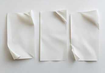 Aufkleber - Three Crumpled White Paper Sheets Laid on a Flat Surface for Creative Background Decor : Generative AI