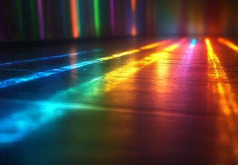 Leinwandbilder - Vibrant reflections of colorful lights creating a stunning atmosphere on a smooth surface : Generative AI