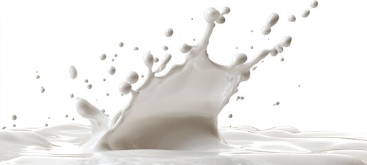 Leinwandbilder - Captivating Splash of Milk Rising from a Smooth Surface with Droplets Falling Elegantly Into the Liquid : Generative AI