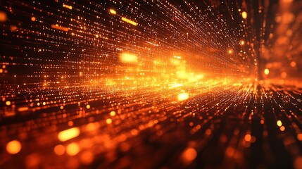 Leinwandbilder - Dynamic glowing particles forming a beautiful orange stream depicting energy movement in a digital space : Generative AI