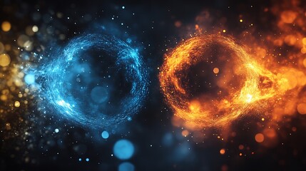 Aufkleber - Dynamic Energy Swirls in Blue and Orange with Sparkling Particles in Dark Background : Generative AI