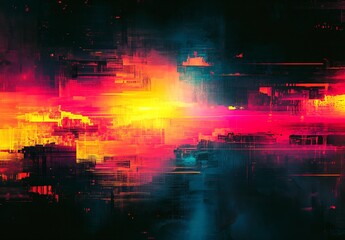 Leinwandbilder - Vivid abstract digital illustration with radiant colors demonstrating energy and motion in a striking design : Generative AI