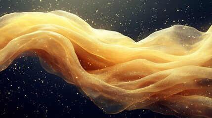 Poster - Stunning golden abstract waves flowing through space with sparkling particles in a captivating design : Generative AI