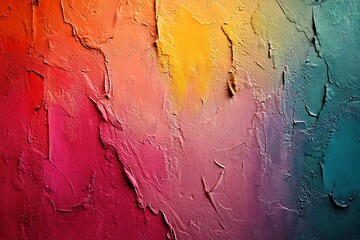 Poster - Abstract textured wall with vibrant colors transitioning from orange to blue creating walls of art : Generative AI
