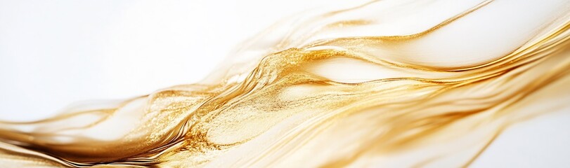 Poster - Elegant abstract texture of golden liquid waves on a smooth white background : Generative AI