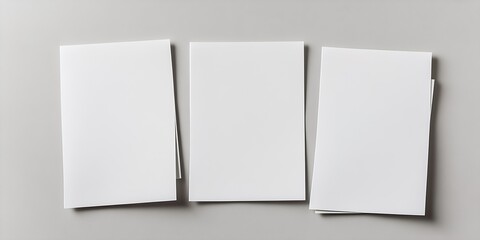 Fototapete - Three blank sheets of white paper arranged on a gray background for creative design mockups : Generative AI