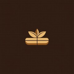 Poster - Minimalist flat chocolate bar logo design featuring rich brown tones and a simple, elegant leaf symbol on a dark background