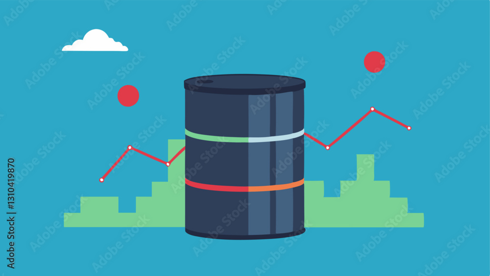 Oil Barrel and Graph An oil barrel with a fluctuating line graph in the background symbolizing how conflicts in oilrich regions affect global oil prices and consequently influence