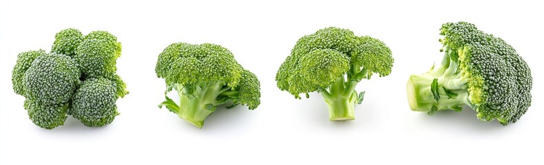Poster - Multiple Fresh Broccoli Clusters on White Background Symbolizing Nutrition and Healthy Lifestyle : Generative AI