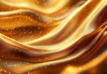 Poster - Luxurious golden waves of shimmering satin fabric with sparkles adding depth to a glitzy abstract background : Generative AI