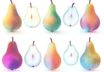 Poster - Colorful pear fruit rendered in geometric style showcasing new age design in vibrant gradients and shapes : Generative AI