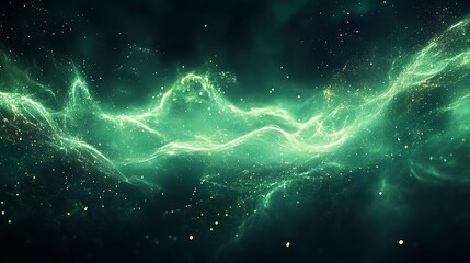 Leinwandbilder - Stunning abstract green wave pattern with shimmering particles and cosmic feel : Generative AI