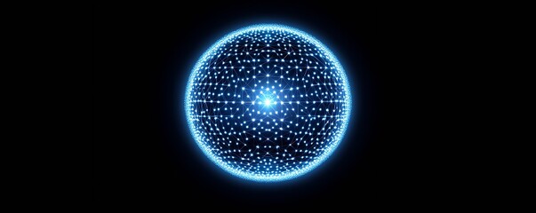 Leinwandbilder - Futuristic glowing sphere made of bright neon blue particles in a dark background : Generative AI