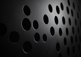Poster - Stylish abstract composition of a black textured wall featuring round holes for a bold visual impact : Generative AI