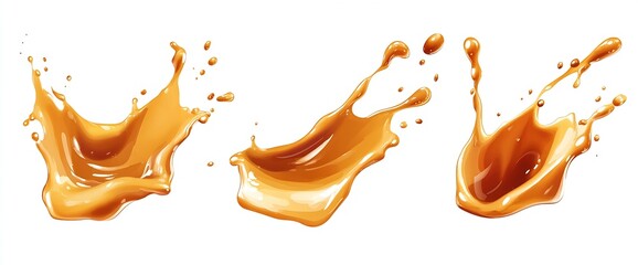 Leinwandbilder - Mesmerizing trio of amber liquid splashes creates an artistic representation of fluid motion and beauty : Generative AI