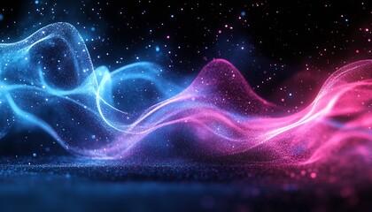 Aufkleber - Vibrant blue and pink swirls of light create an abstract cosmic landscape in high definition : Generative AI